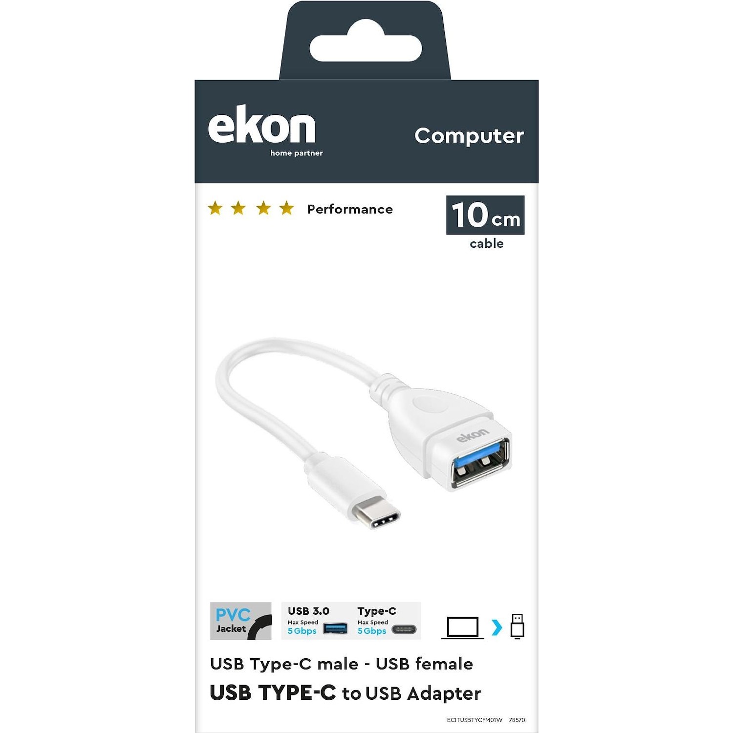 Immagine per Adattatore Ekon USB Type-C FM 10 cm bianco da DIMOStore