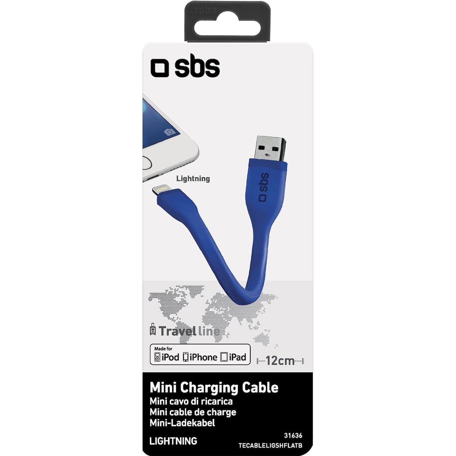 Immagine per Cavo dati e ricarica SBS USB - lightning MFI lunghezza 12 cm, colore blu da DIMOStore