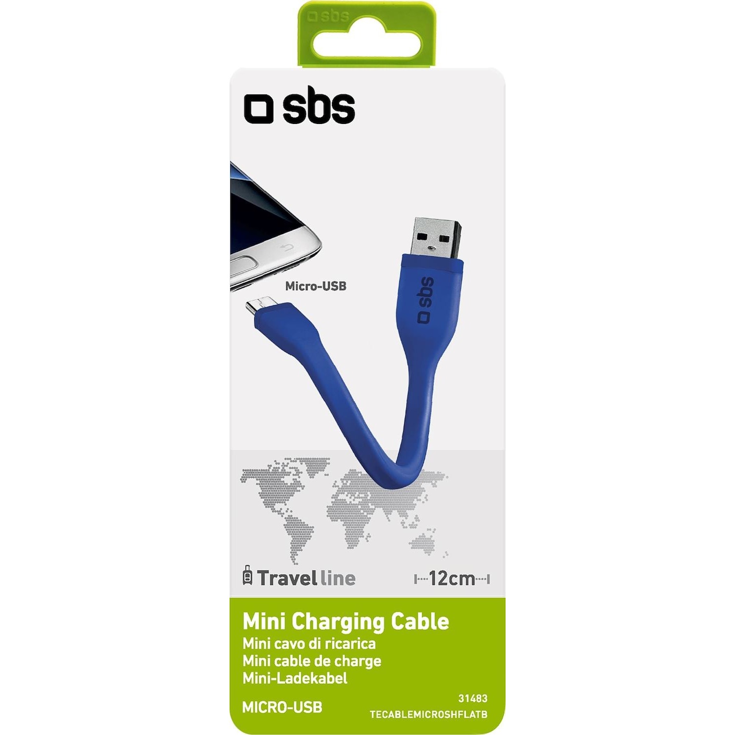 Cavo dati e ricarica SBS USB-micro USB 2.0 lunghezza 12 cm blu - DIMOStore