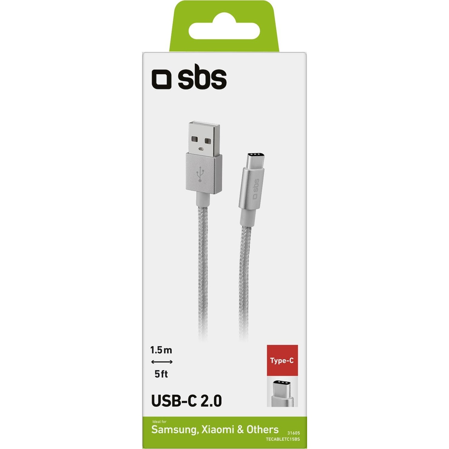 Immagine per Cavo dati SBS USB - Type-C 2.0 con connettori matallici e cavo braided colore silver, lunghezza 1,5 da DIMOStore