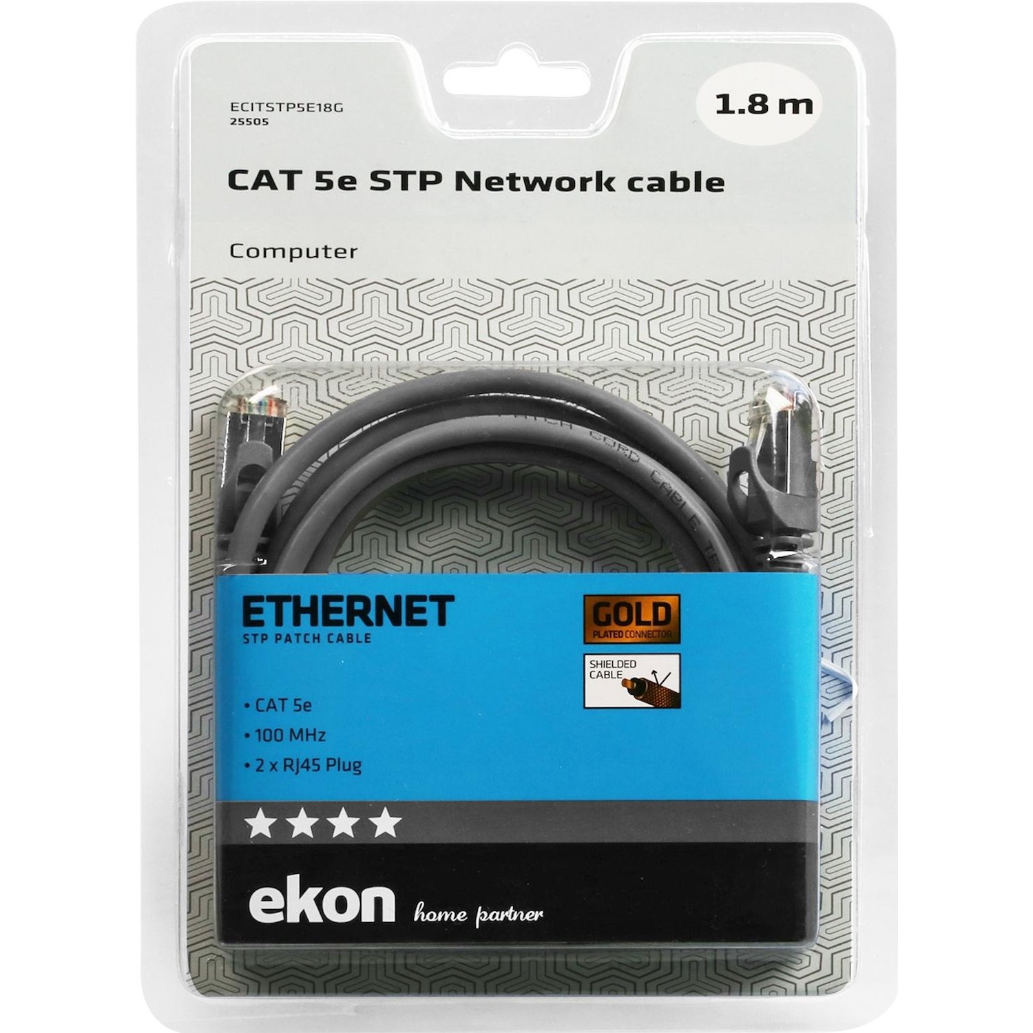 Immagine per Cavo di rete per PC Ekon STP cat 5e colore grigio, connettori RJ45, lunghezza cavo 1 metri da DIMOStore