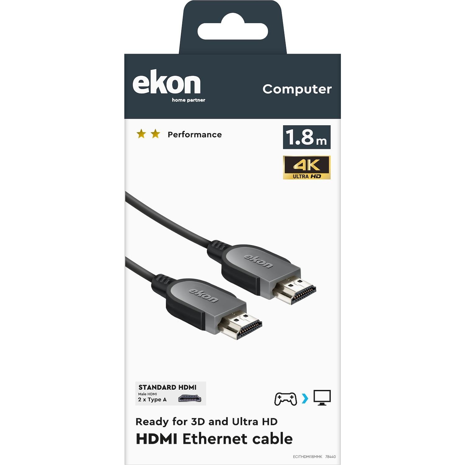Immagine per Cavo Ekon ad alta velocità HDMI tipo A maschio concavo Ethernet maschio per 3D e Ultra HD da DIMOStore