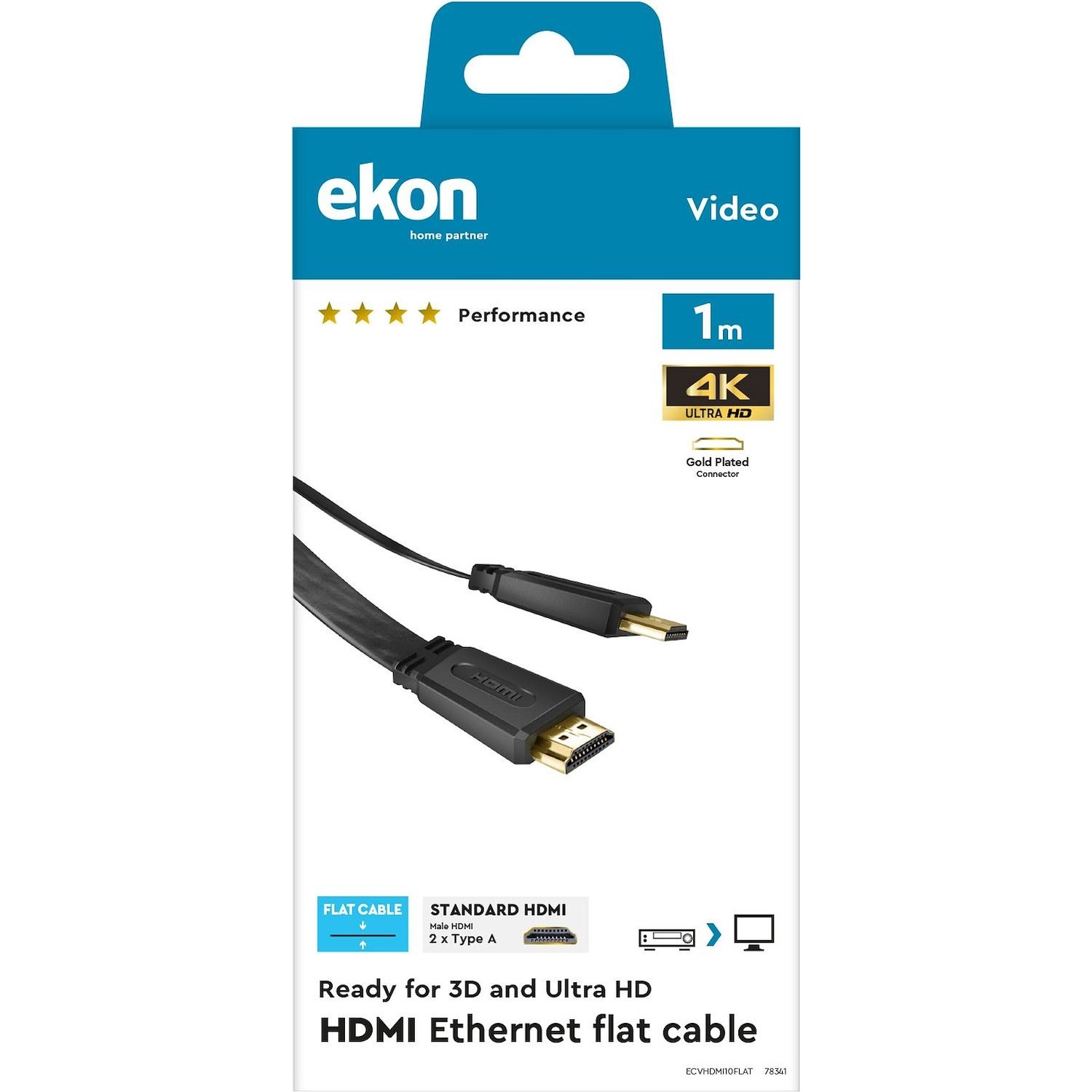 Immagine per Cavo Ekon HDMI flat alta velocità con Ethernet 1 metro gold da DIMOStore