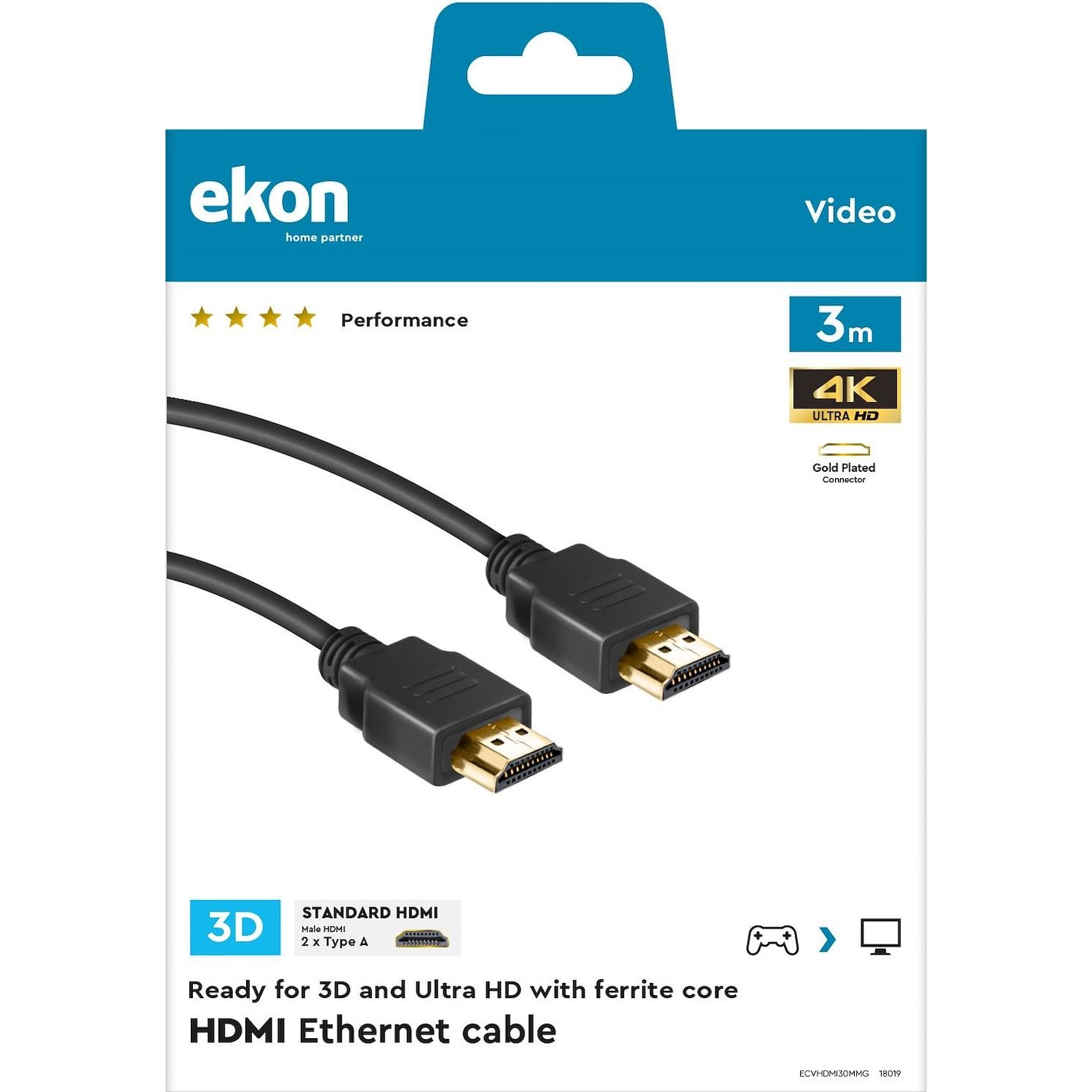 Immagine per Cavo HDMI v.1.4 alta velocità con Ethernet,       connettori gold, nucleo in ferrite. lunghezza 3 m da DIMOStore