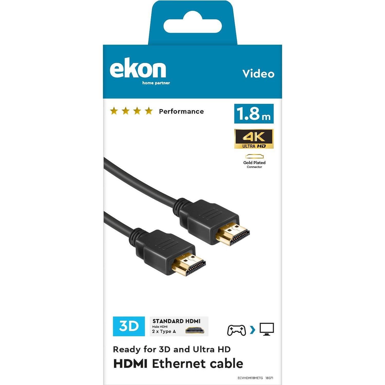 Immagine per Cavo HDMI v.2.0 Ekon alta velocità con canale     Ethernet e nuclei in ferrite anti disturbo, da DIMOStore