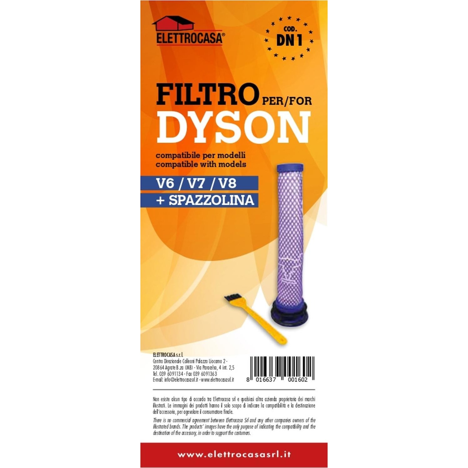 Immagine per Filtro Elettrocasa DN1 compatibile per aspirapolvere scopa ricaricabile Dyson serie V6/V7/V8 con spa da DIMOStore