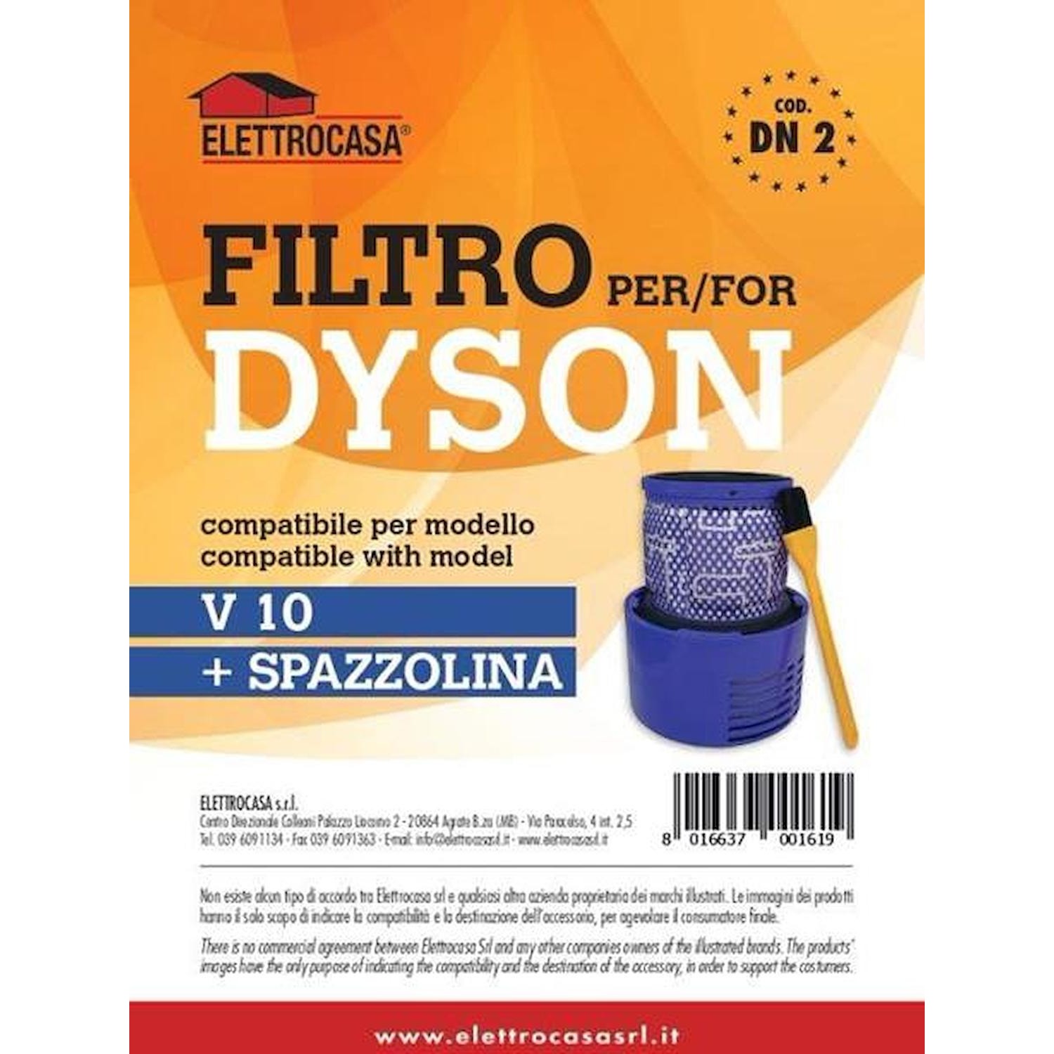 Immagine per Filtro Elettrocasa DN2 compatibile per aspirapolvere scopa ricaricabile Dyson serie V10 con spazzoli da DIMOStore