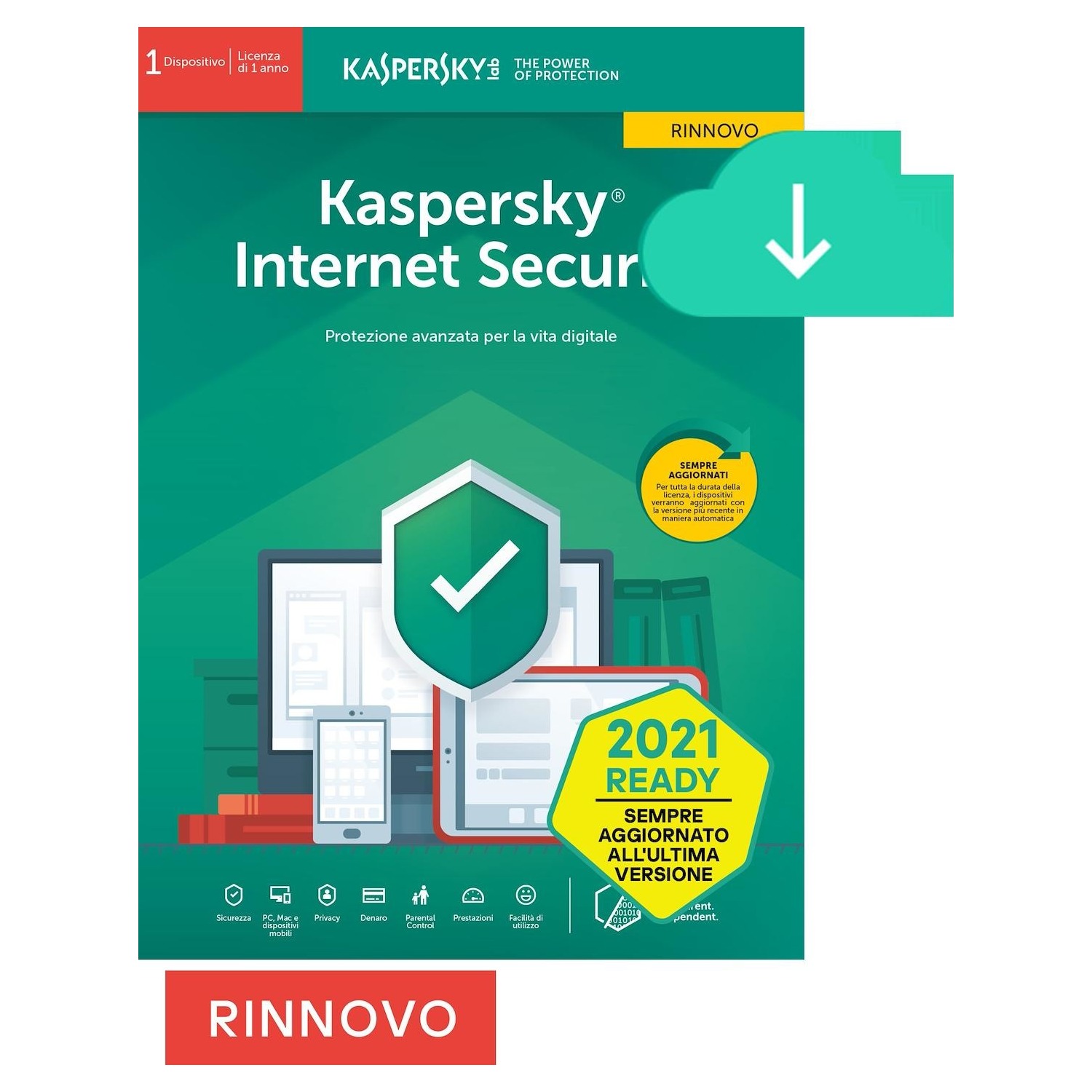 Immagine per Kaspersky Internet Security 2021, 1 Dispositivo   RINNOVO Licenza di 1 anno, PC, Mac, Android da DIMOStore