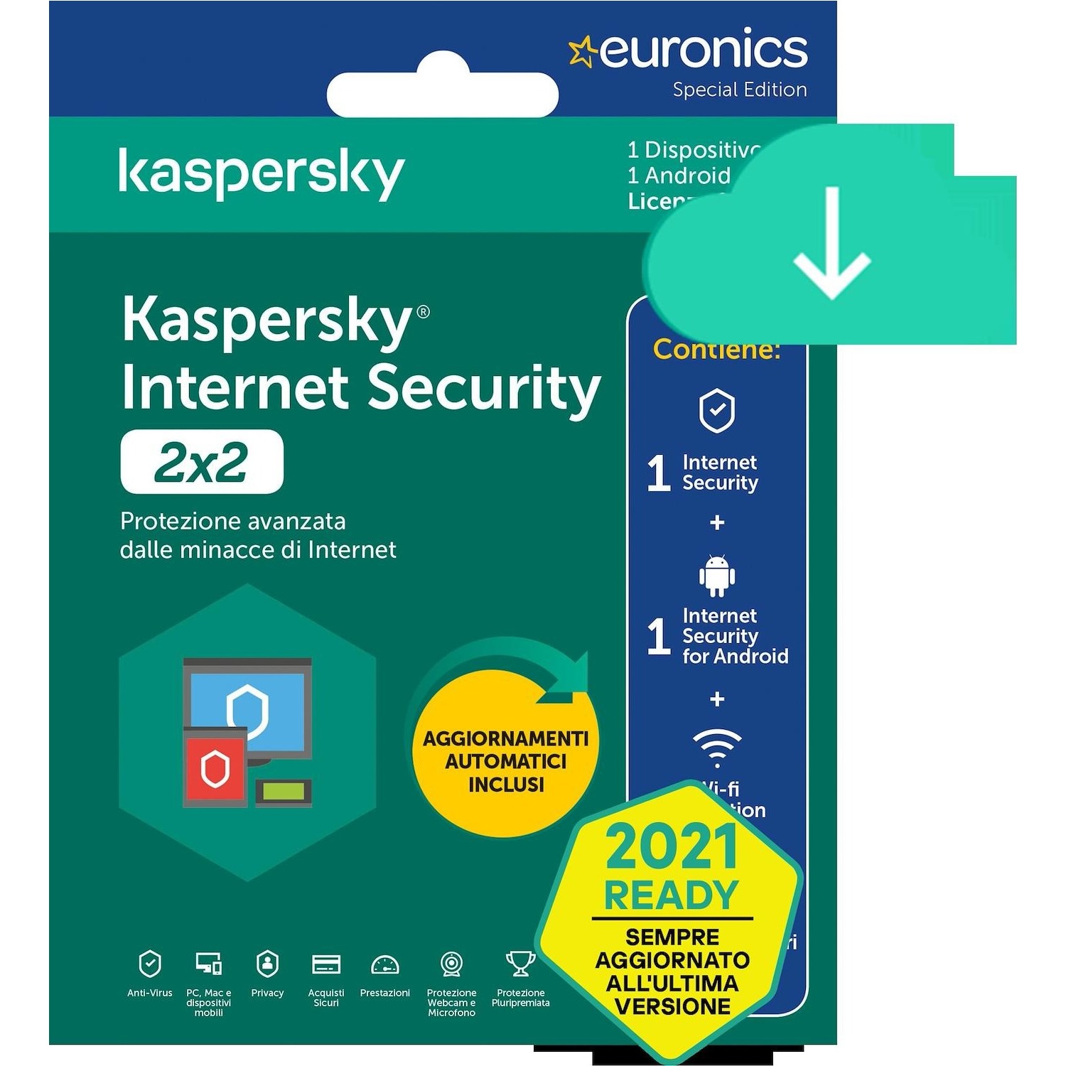 Immagine per Kaspersky Internet Security 2021, 2 Dispositivi   Licenza di 2 anni, PC, Mac, Android da DIMOStore