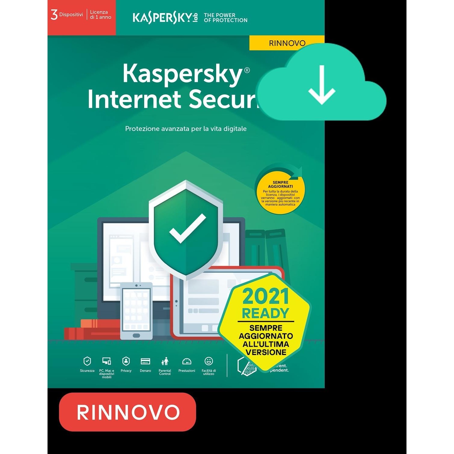 Immagine per Kaspersky Internet Security 2021,3 Dispositivi    RINNOVO,Licenza di 1 anno,PC, Mac, Android da DIMOStore
