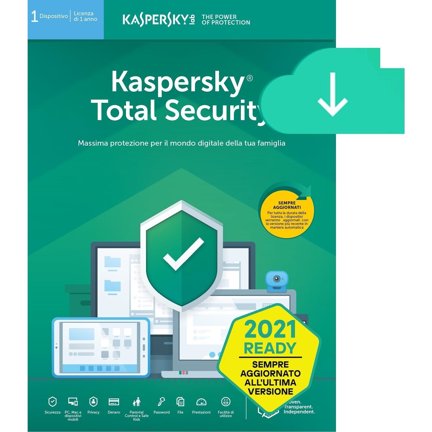 Immagine per Kaspersky Total Security 2021,1 Dispositivo       Licenza di 1 anno, PC, Mac, Android, iOS da DIMOStore