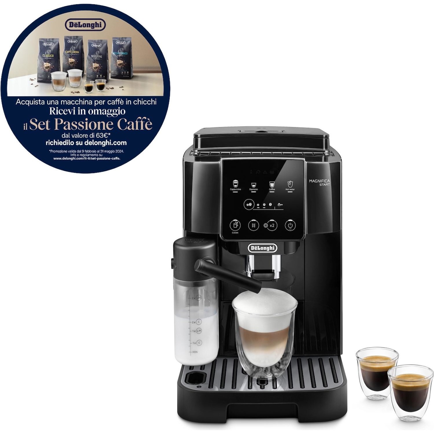 Macchina caffè superautomatica De'Longhi Start Latte ECAM220.60.B con  cappuccinatore nero - DIMOStore
