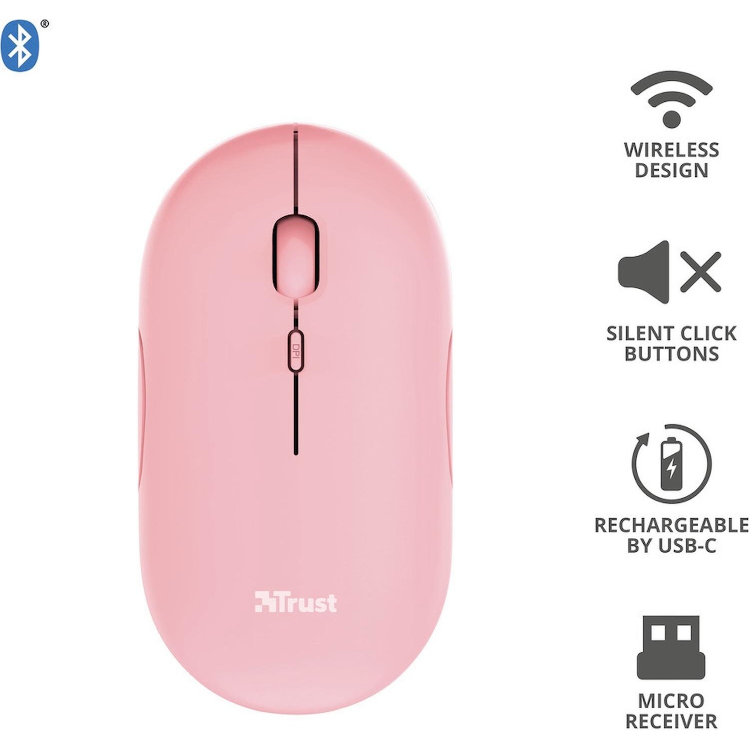 Immagine per Mouse Trust PUCK piatto wireless rosa da DIMOStore