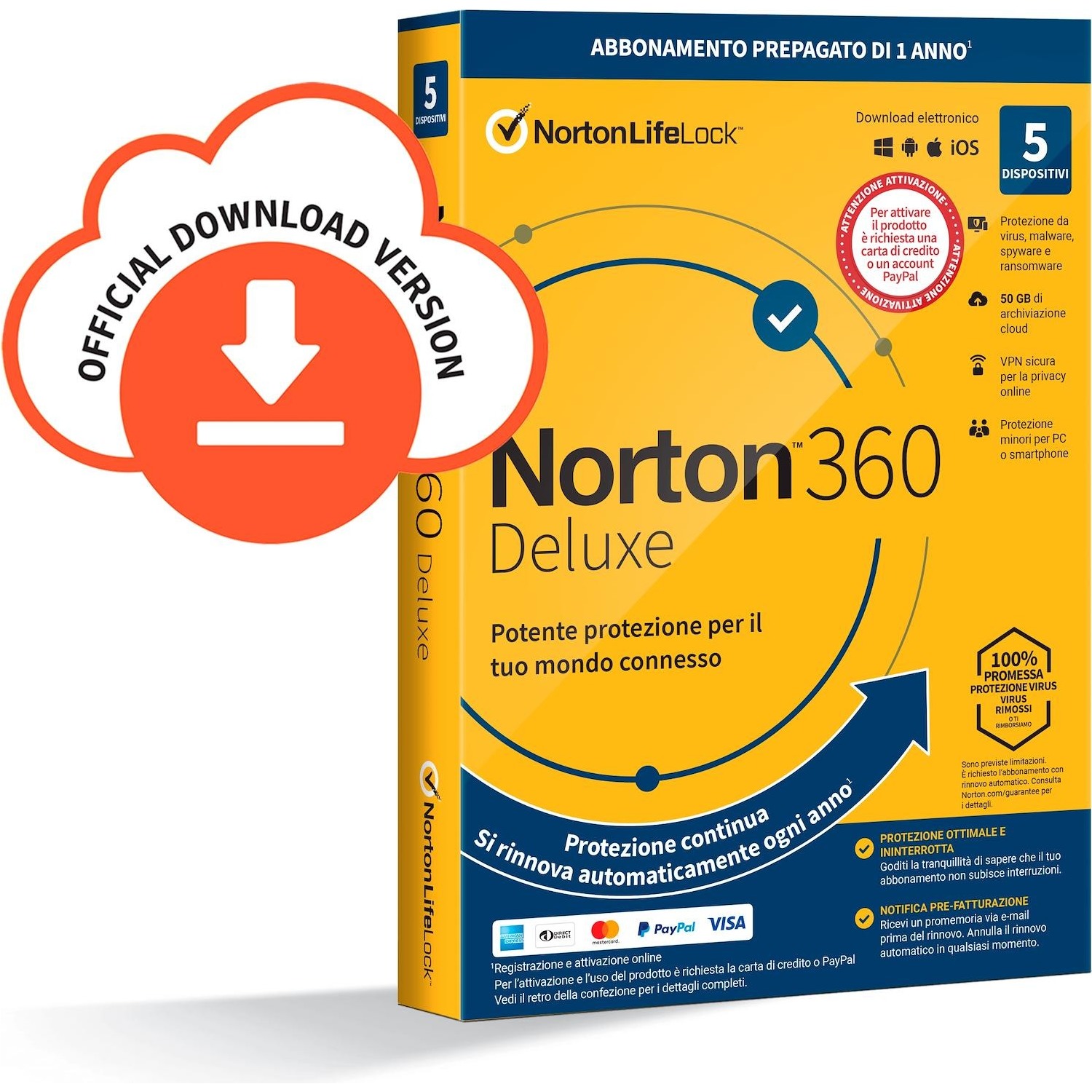 Immagine per Norton 360 Deluxe 2020, 5 Dispositivi Licenza     di 1 anno con rinnovo automatico, Secure VPN e da DIMOStore