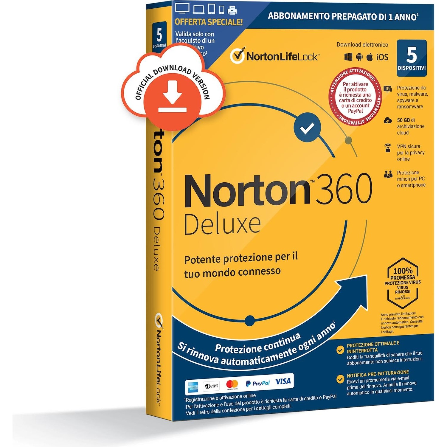 Immagine per Norton 360 Deluxe 2020, 5 Dispositivi Licenza     di 1 anno con rinnovo automatico, Secure VPN e da DIMOStore