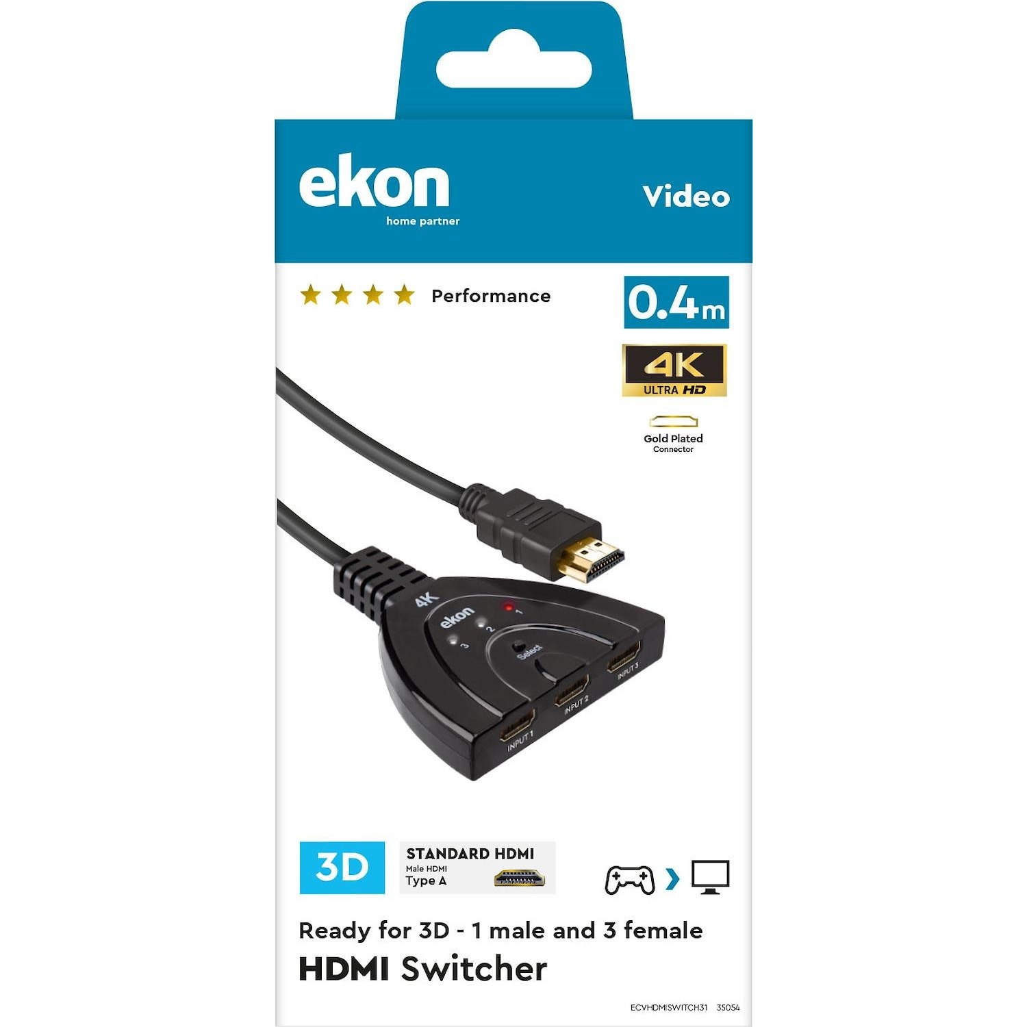Immagine per Splitter HDMI manuale Ekon, 3 ingressi, 1 uscita, colore nero da DIMOStore