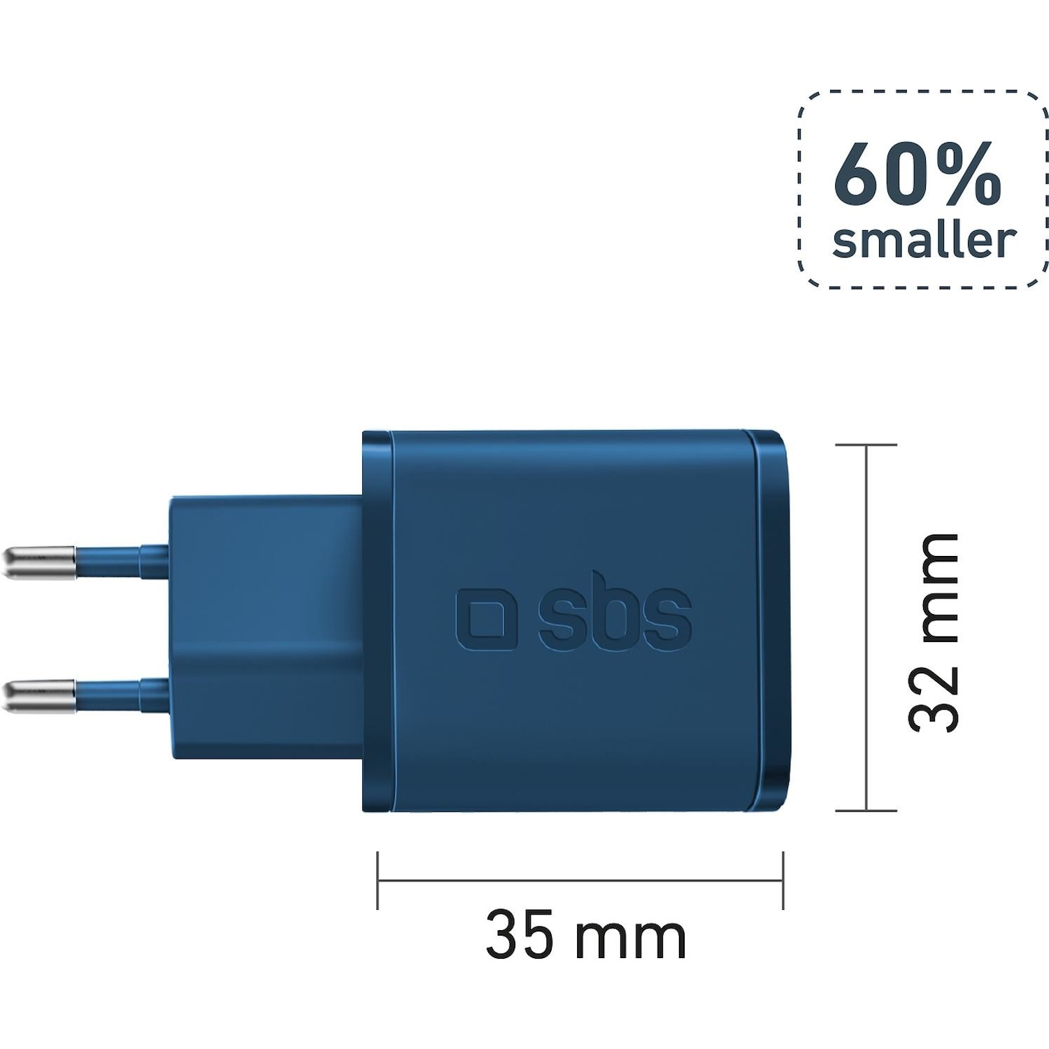 Caricatore da parete SBS GaN 1x Type-C PD 20W blu - DIMOStore