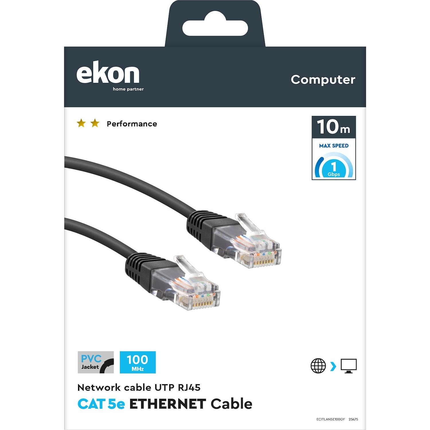 Cavo di rete per PC Ekon UTP cat 5e colore grigio, connettori RJ45