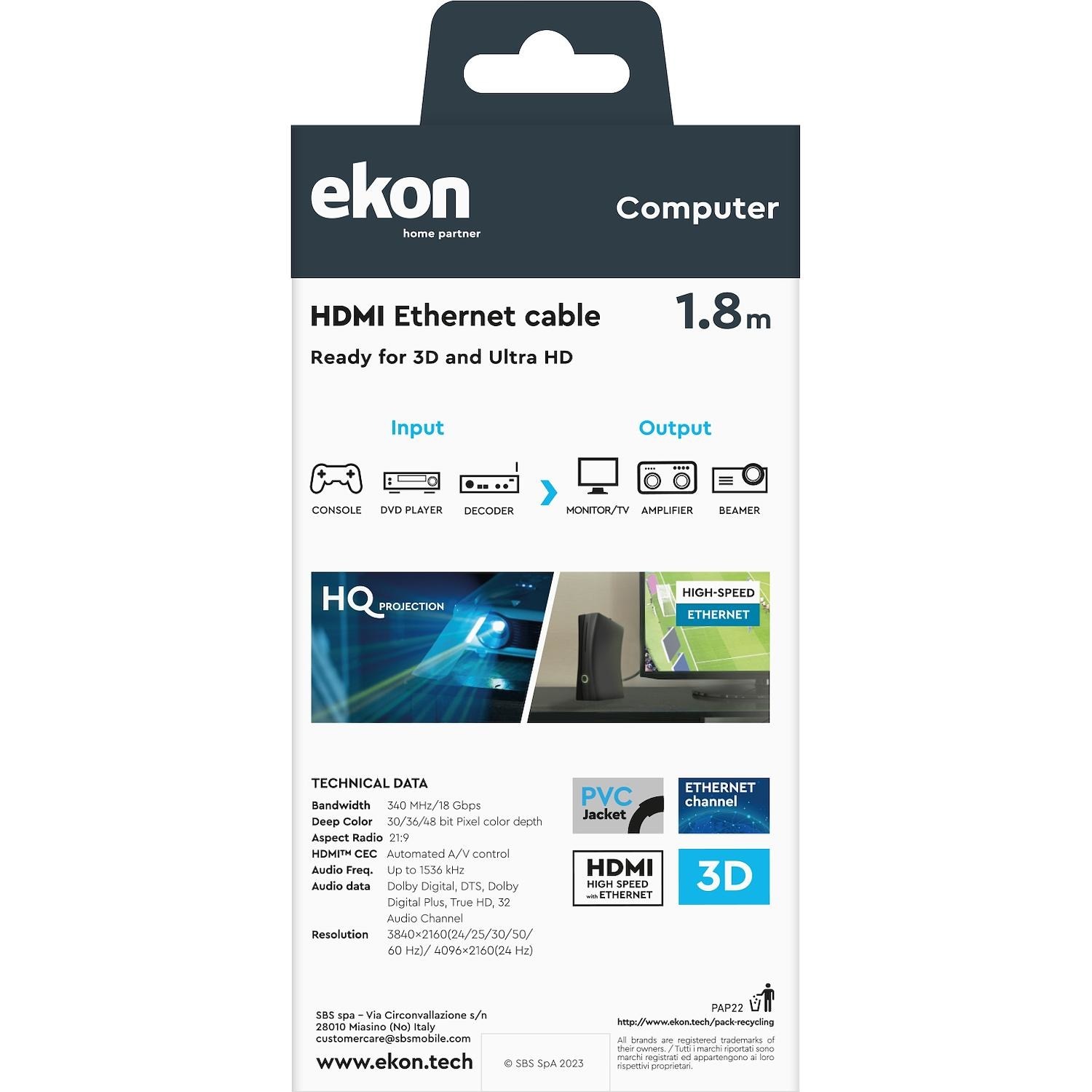 Cavo HDMI v.1.4 Ekon alta velocità lunghezza cavo 1,5 metri, con Ethernet  ideale per connessioni - DIMOStore