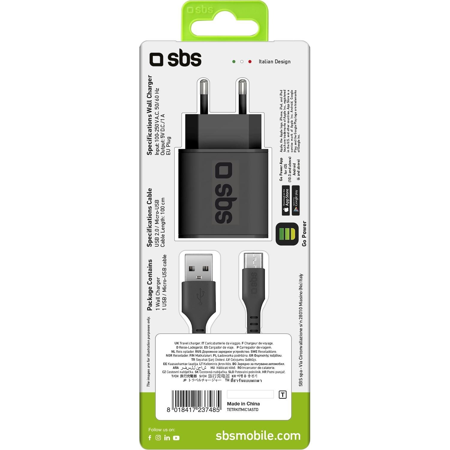 SBS Kit di ricarica Micro USB per auto