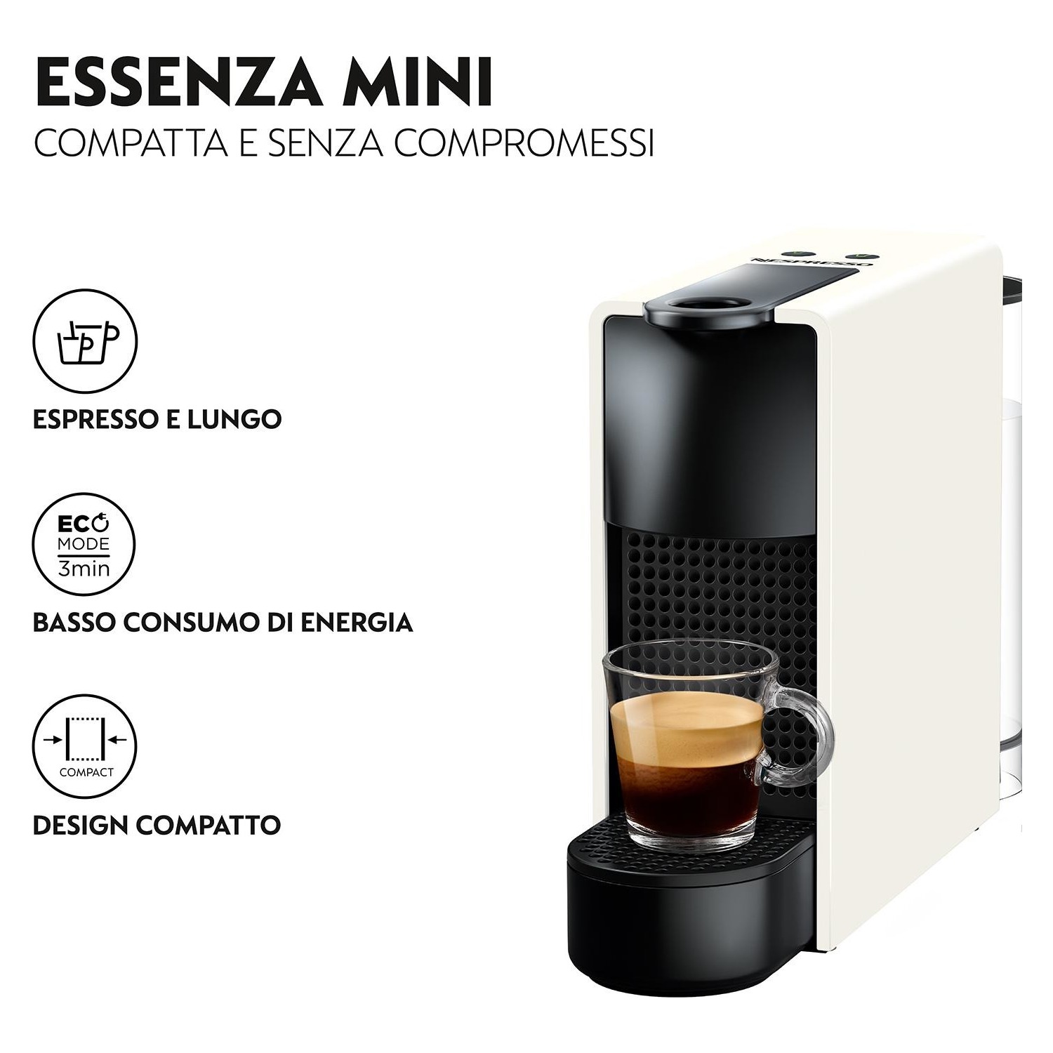 Macchina caffè Nespresso Krups XN 1101 K bianca Essenza mini - DIMOStore