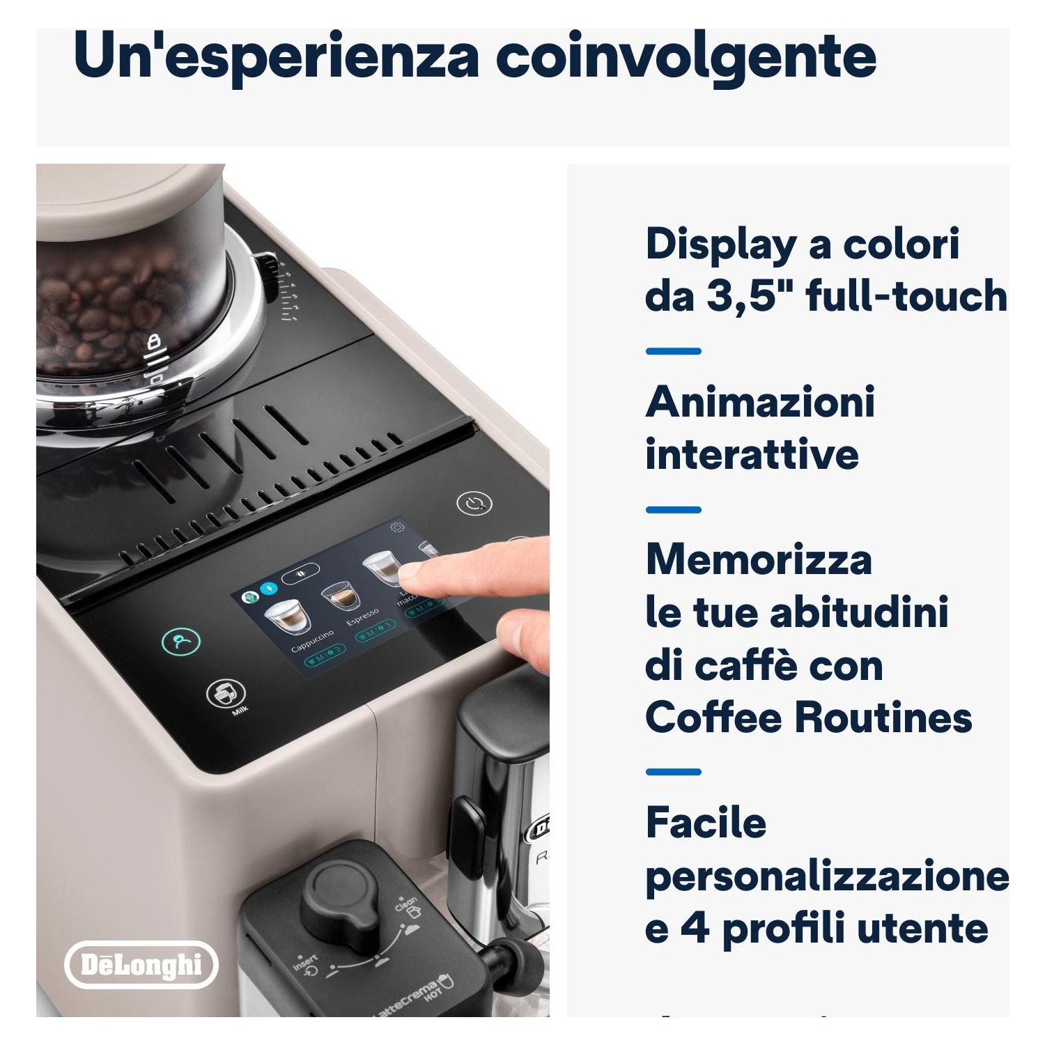 Macchina caffe' automatica De'Longhi Rivelia EXAM440.55.BG con  cappuccinatore automatico beige - DIMOStore