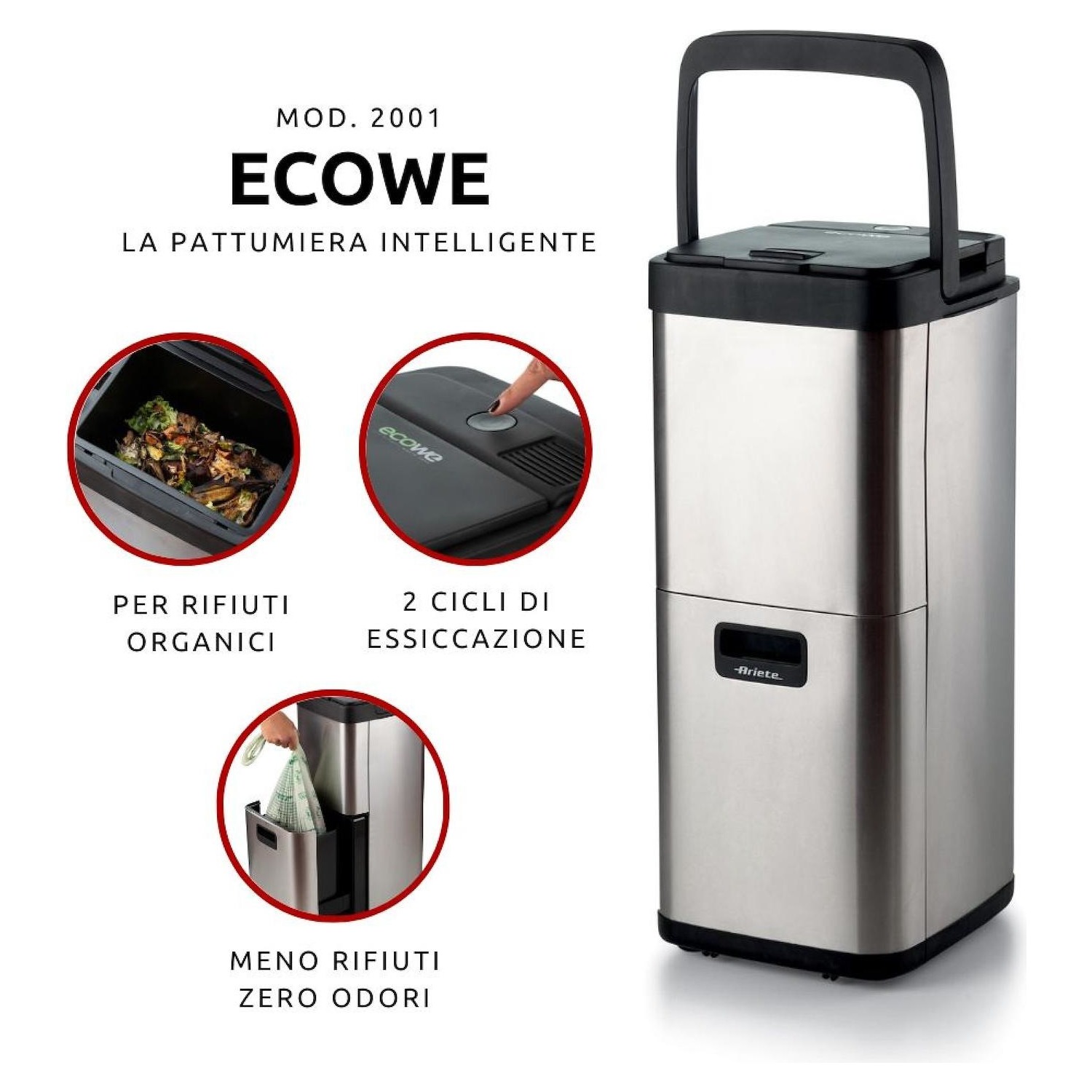 Pattumiera Smart Ariete Ecowe 2001 riduce i volumi dei rifiuti fino all'80%  - DIMOStore