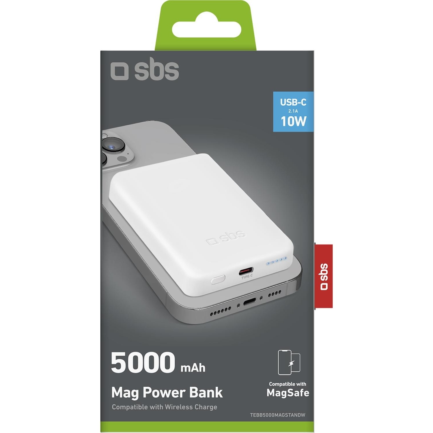 Powerbank SBS compact 5000mAh compatibile con MagSafe + Type C 10W