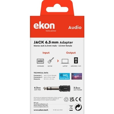 Adattatore audio jack 3,5 mm stereo femmina a jack6,3 mm stereo maschio Ekon