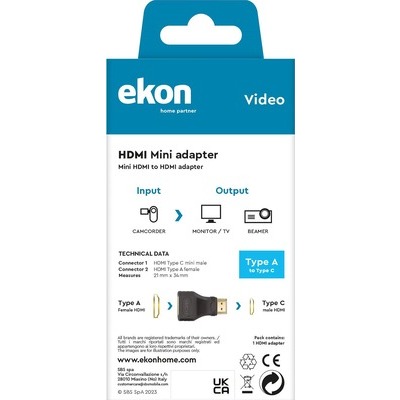 Adattatore HDMI femmina a mini HDMI maschio, connettori dorati Ekon