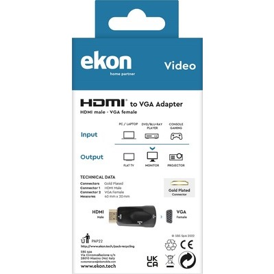 Adattatore HDMI maschio a VGA femmina con presa Jack 3,5 mm Ekon