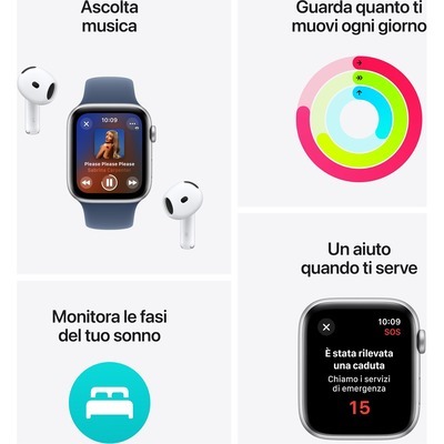 Apple Watch SE GPS 44mm con cassa in Alluminio argento e Denim Sport Band - M/L