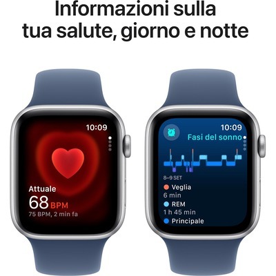 Apple Watch SE GPS 44mm con cassa in Alluminio argento e Denim Sport Band - M/L