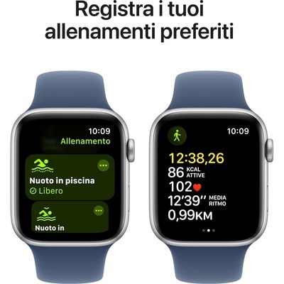 Apple Watch SE GPS 44mm con cassa in Alluminio argento e Denim Sport Band - M/L