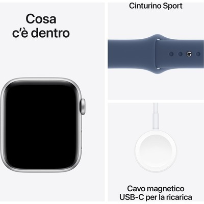 Apple Watch SE GPS 44mm con cassa in Alluminio argento e Denim Sport Band - M/L