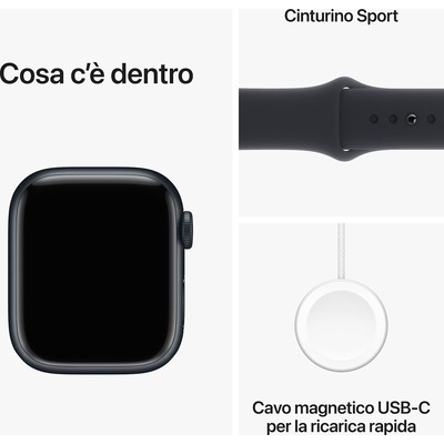 Apple Watch Serie 9 GPS 41mm Alluminio Midnight con cinturino sport Midnight - S/M
