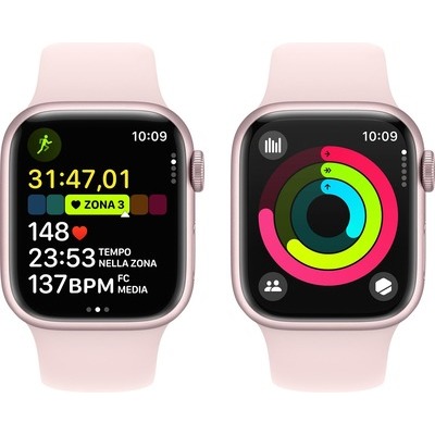 Apple Watch Serie 9 GPS 41mm Alluminio Pink con cinturino Sport Band Light Pink - M/L