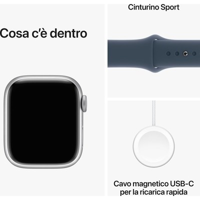 Apple Watch Serie 9 GPS 41mm Alluminio Silver con cinturino Sport Band Storm - S/M