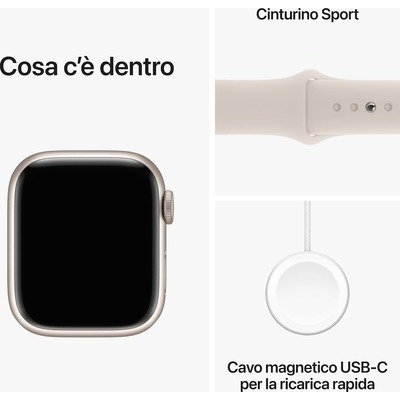 Apple Watch Serie 9 GPS 41mm Alluminio Starlight con cinturino sport starlight - S/M
