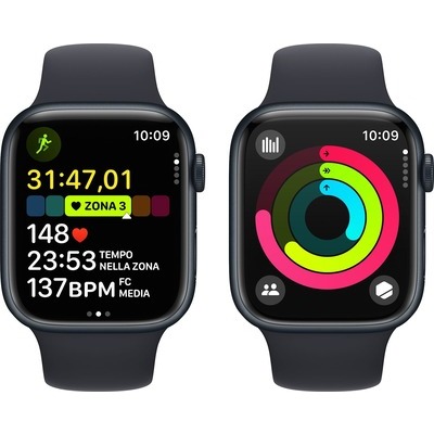 Apple Watch Serie 9 GPS 45mm Alluminio Midnight con cinturino Sport Band Midnight - M/L