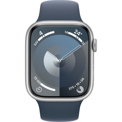 Apple Watch Serie 9 GPS 45mm Alluminio Silver con cinturino Sport Band Storm Blue - M/L