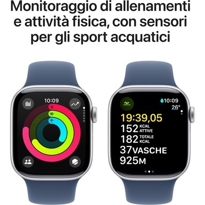 Apple Watch Series 10 GPS 42mm con cassa in alluminio argento e Denim Sport Band - M/L