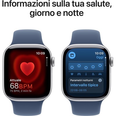 Apple Watch Series 10 GPS 42mm con cassa in alluminio argento e Denim Sport Band - M/L