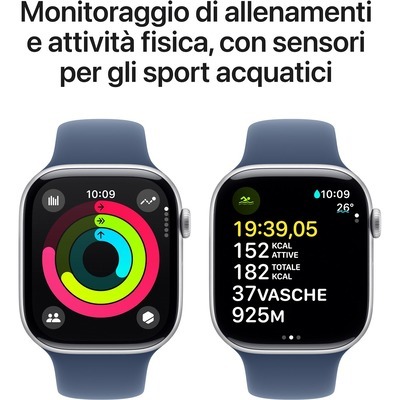 Apple Watch Series 10 GPS 46mm con cassa Alluminio argento e Denim Sport Band - M/L