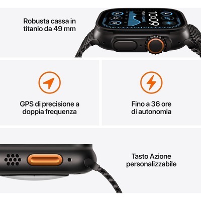 Apple Watch Ultra 2 GPS + Cellular 49mm con cassa Titanio nero e Black Trail Loop - S/M