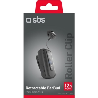 Auricolare SBS Bluetooth 3.0 con clip e filo retraibile,colore nero