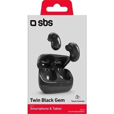 Auricolari SBS Stereo Wireless semi in ear con base di ricarica da 300 mAh comandi touch colore nero