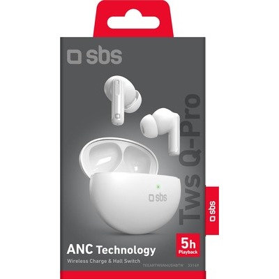 Auricolari SBS TWS ANC wireless charge touch microfono, bianco