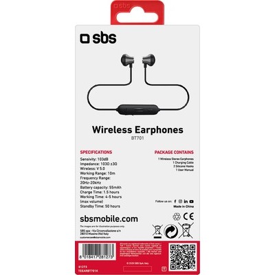 Auricolari SBS Wireless Semi in Ear nero