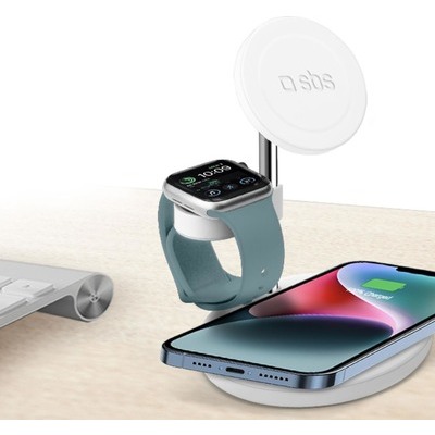 Basetta SBS per ricarica wireless 3in1 verticale compatibile MagSafe + base piatta per smartphone auricolari Apple Watch